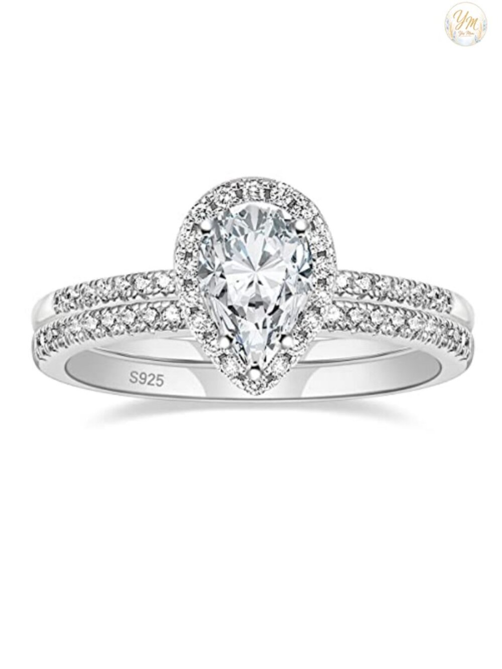 925 Sterling Silver Wedding Ring Set Teardrop Engagement Bridal Set CZ